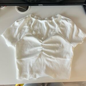 Women’s White Lacey Short-Sleeve Top